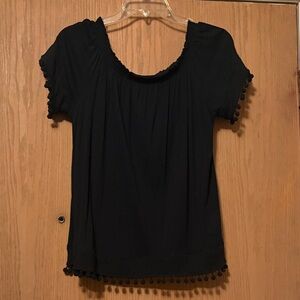 H&M Black Pom-Pom Trim Blouse